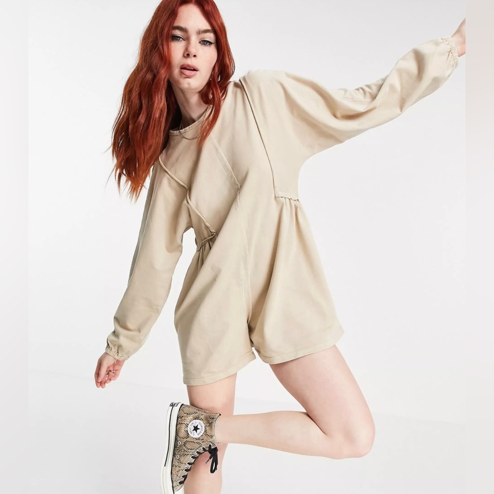 ASOS DESIGN raw edge oversized sweater romper